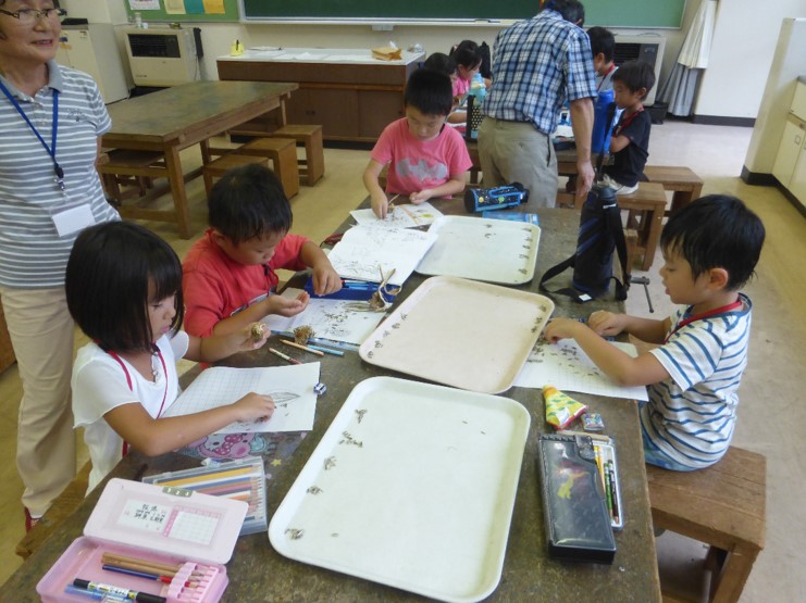 種を数える子供たち