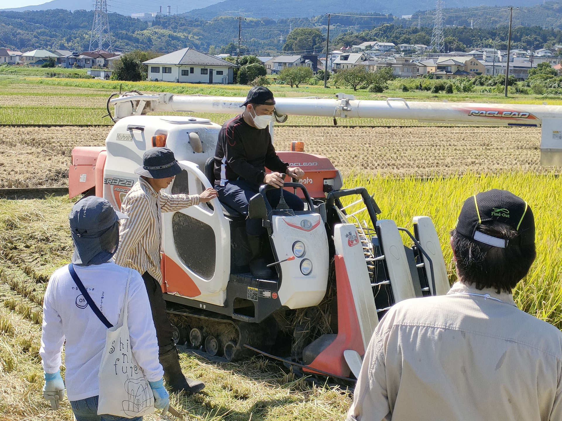 水稲農家の稲刈りを見学