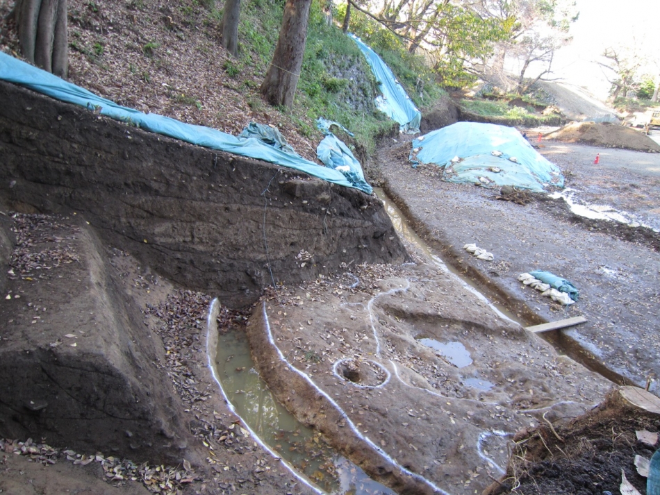 本丸側法面の現状と発掘調査の状況