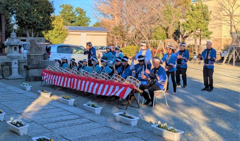多古白山神社にて、小田原囃子多古保存会の「太鼓初め式」
