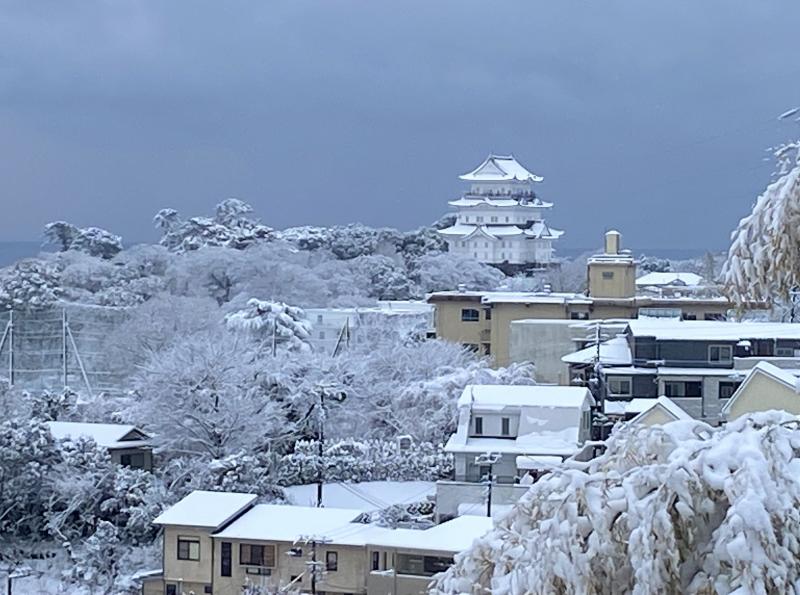 すっかり雪景色となった小田原