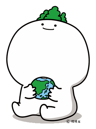 地球を抱えた白い体の環境省ネイチャーポジティブキャラクター「だいだらポジー」