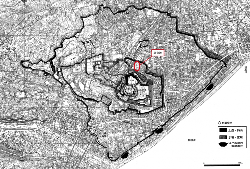 図1　小田原城全体図と調査地の位置