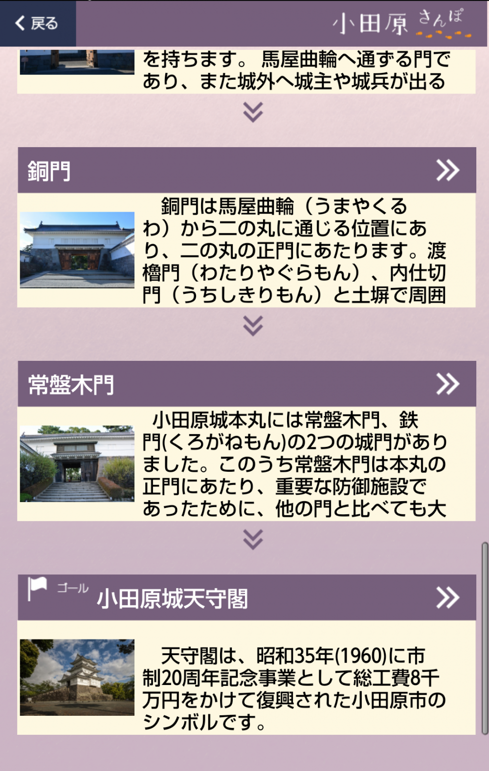 モデルコース　立ち寄りポイント表示画面