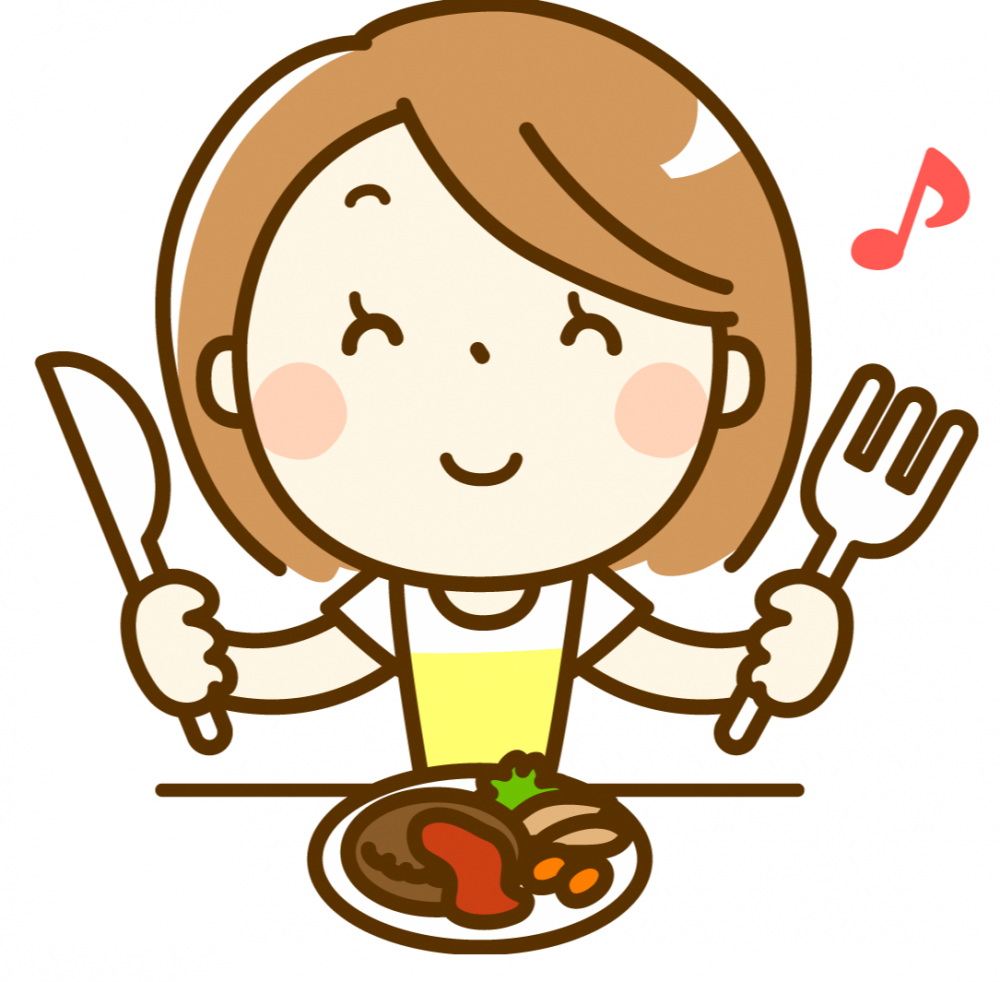 おいしそうに食事をする女性のイラスト