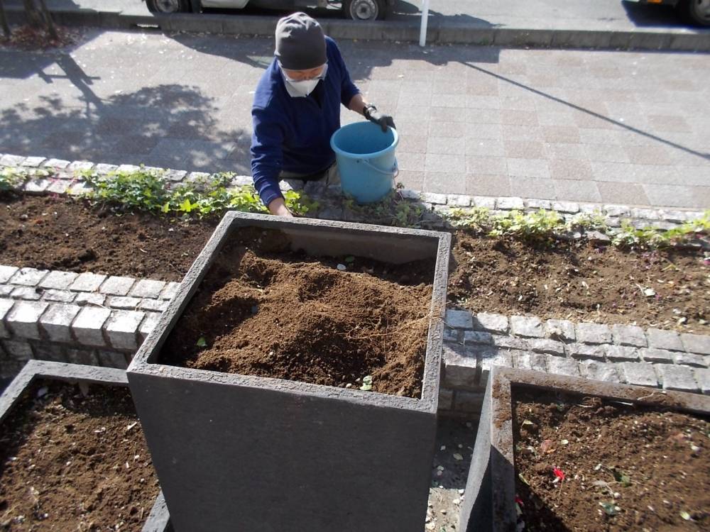 花壇の植付け準備の様子