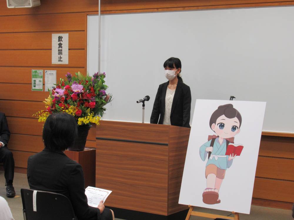 小田原市 尊徳祭ポスターイラスト 二宮金次郎とわたし 作文表彰式