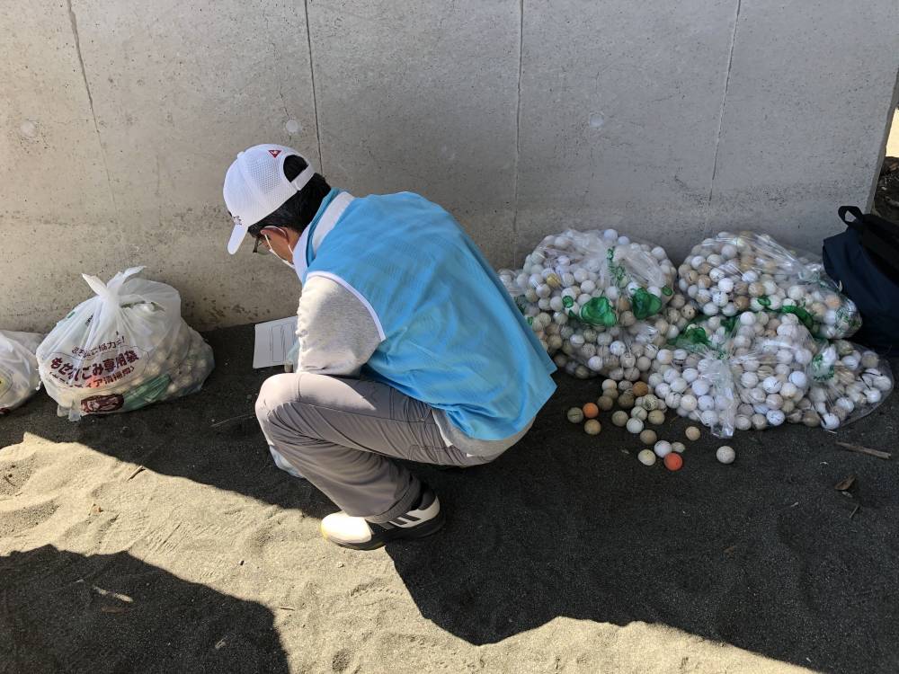 酒匂川河口に流れ着いたゴルフボールの一部