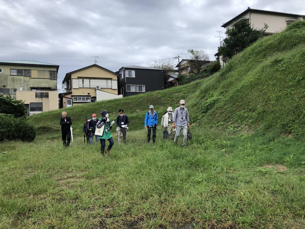 城下張出で説明をするガイドの富澤節子氏（先頭）