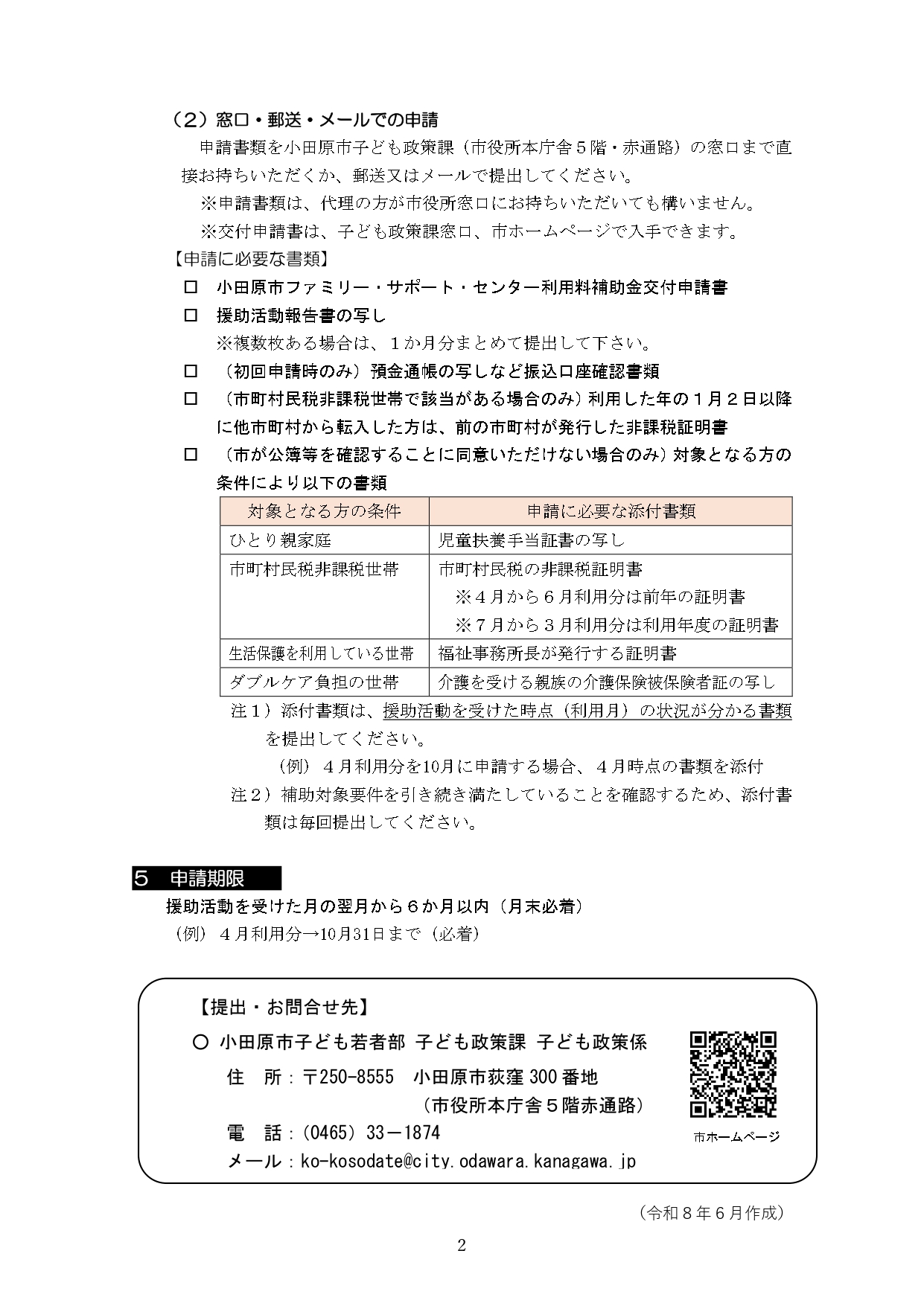 小田原市ファミリー・サポート・センター利用料補助事業チラシ（ウラ面）