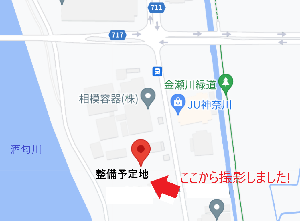 建設予定地(小田原市成田1111番地2)の近隣付近地図。