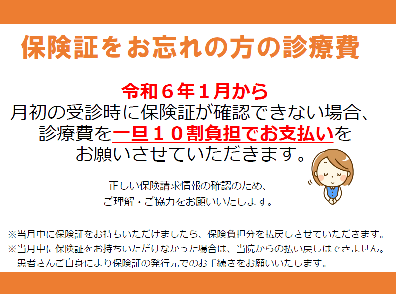 保険証をお忘れの方の診療費説明画像