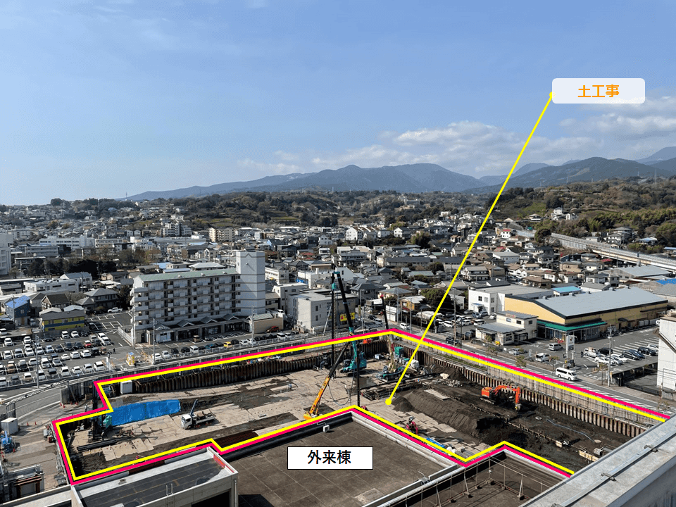 北東方向から工事現場を撮影した写真