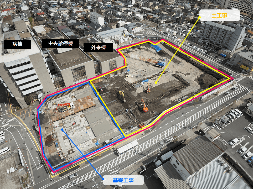 北西上空から工事現場を撮影した航空写真