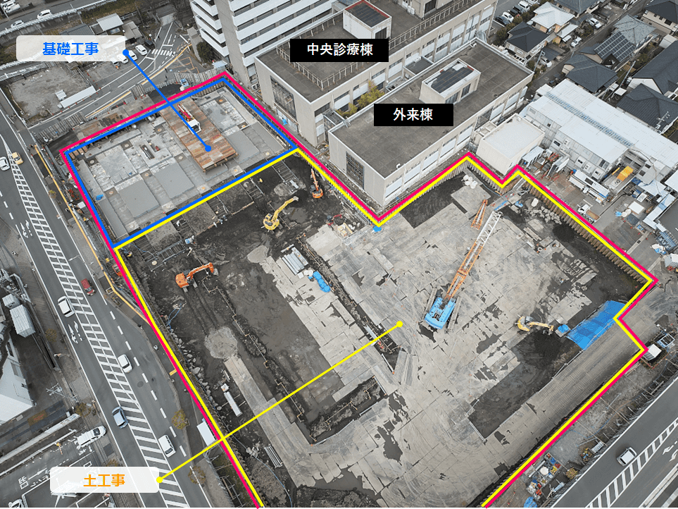 南西上空から工事現場を撮影した航空写真