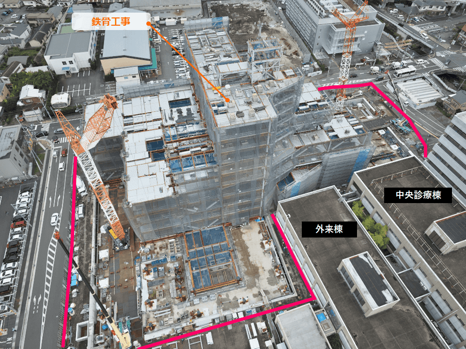 工事現場を南東上空から撮影した航空写真