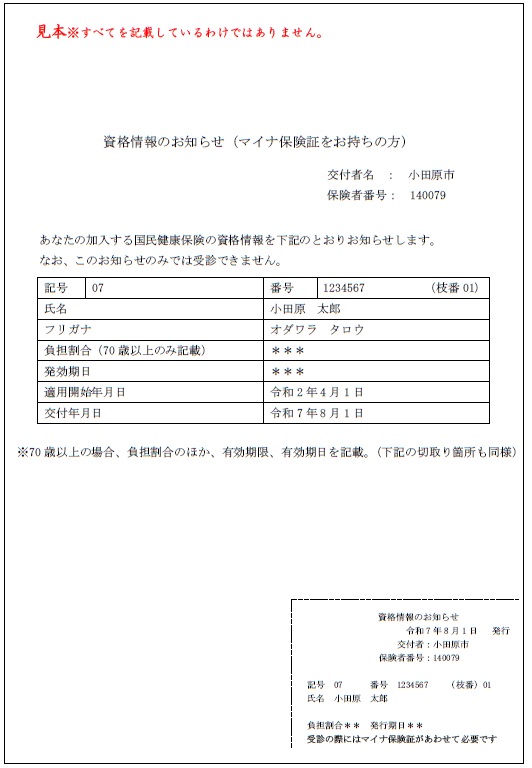 資格情報のお知らせ(70歳未満)