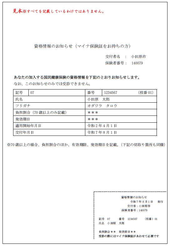 資格情報のお知らせ(70歳未満)