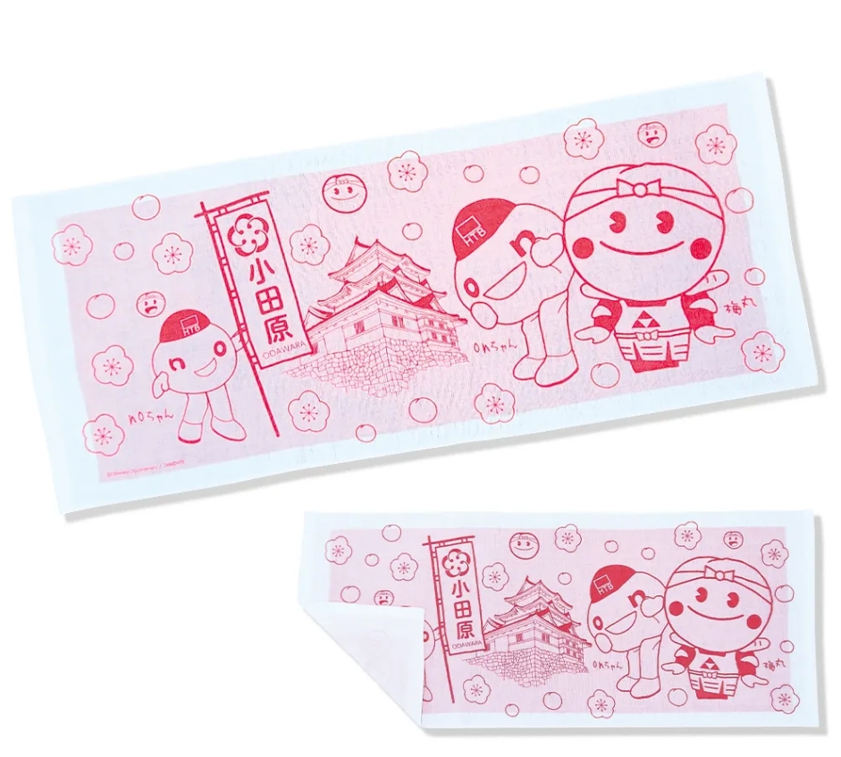 梅丸とonちゃんのコラボタオルの画像。イベント会場では、様々な種類のグッズを販売します。