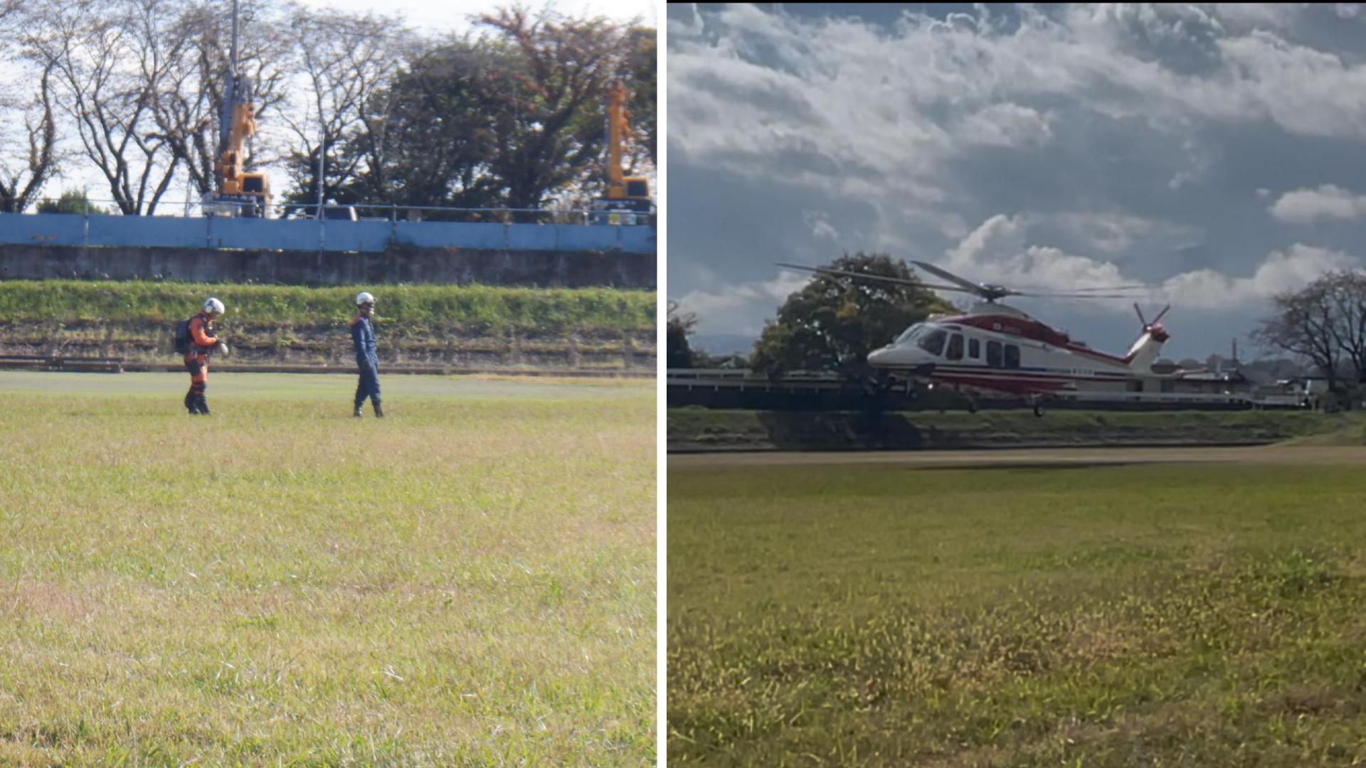 松田特別救助隊の隊員を横浜市消防局のヘリコプターに搭乗させるために消防隊は地上支援訓練を行ないました！