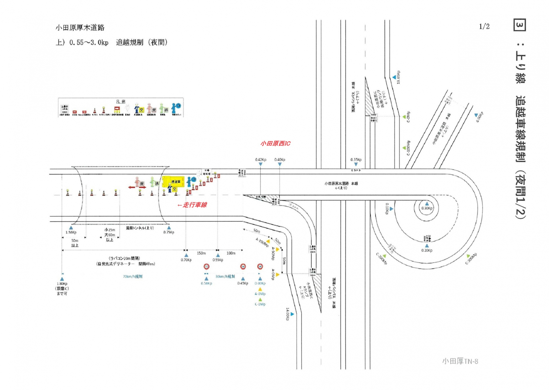 上り線　夜間　追越