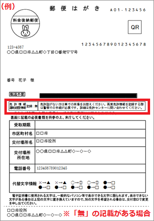 交付通知書の「免許情報/運転経歴情報記録：無」についての記載例画像