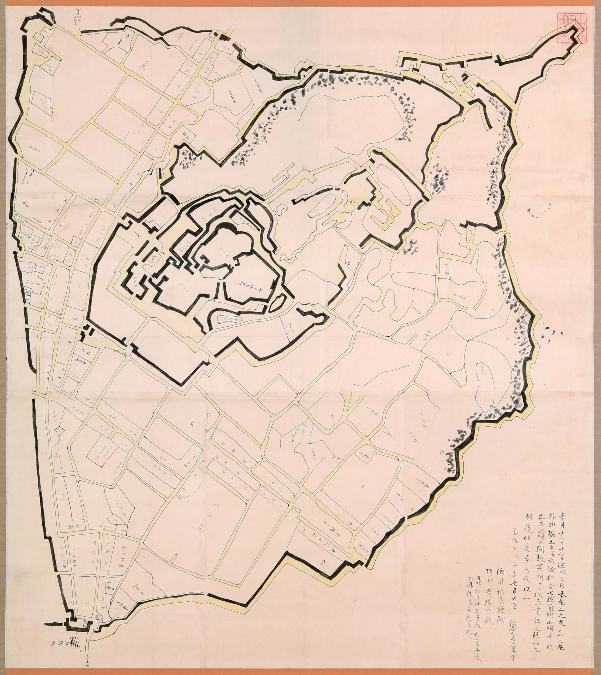 紙本着彩小田原城絵図　万治図