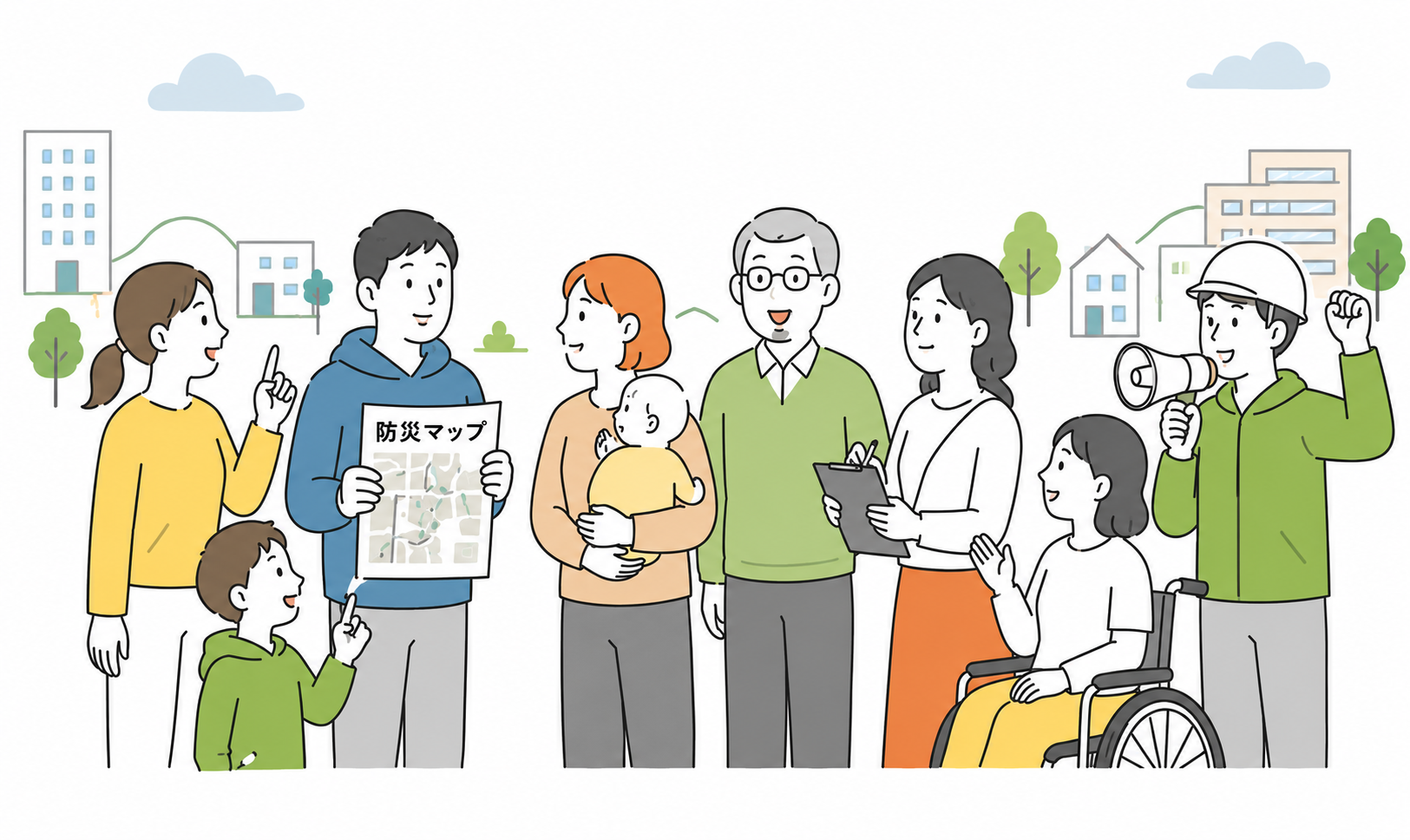 地域防災にかかわる人々のイラスト
