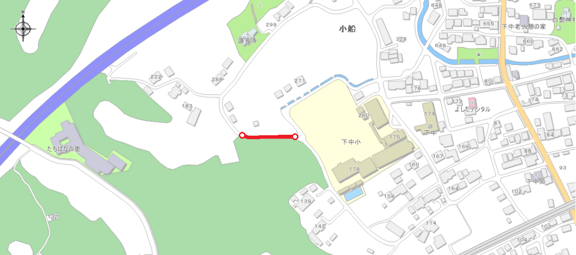 通行止め位置図（市道5097（小船地内））