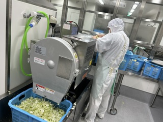 キャベツの機械切りの様子