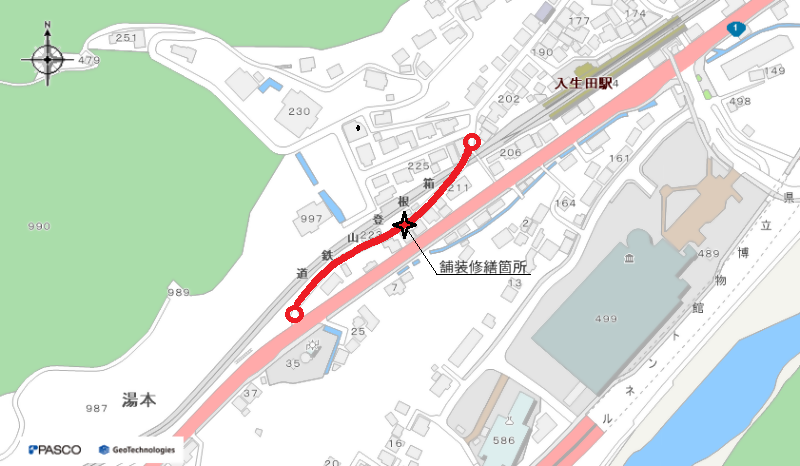 市道0025ほか（入生田地内松葉踏切付近～南側の国道1号交差点）の通行止めは、午前11時35分に解除されました。
