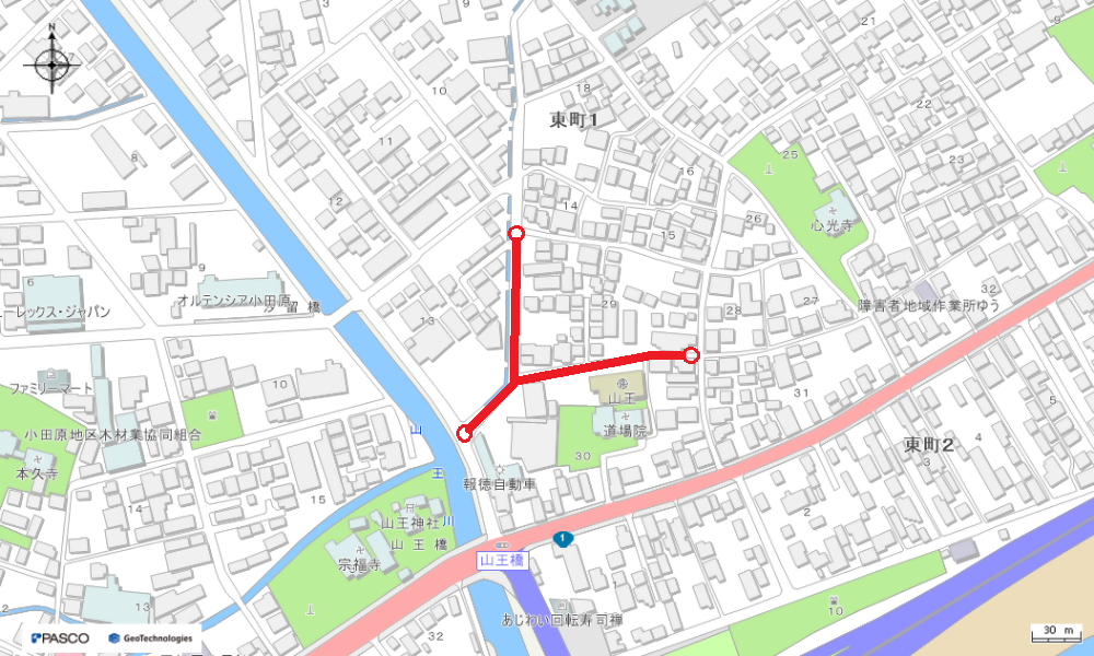 通行止め位置図（市道2106　市道2107）